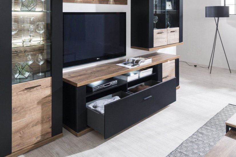 NATAN 2 obývací stěna, černá/dub ribbeck