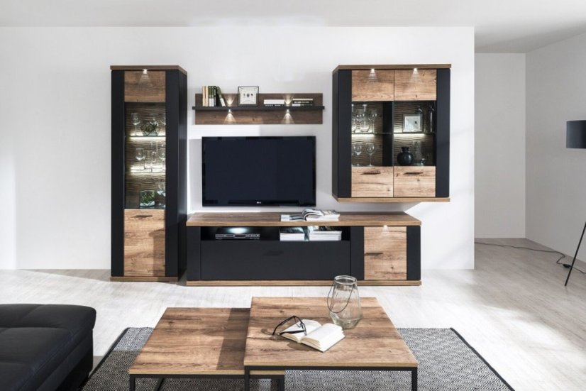 NATAN 2 obývací stěna, černá/dub ribbeck