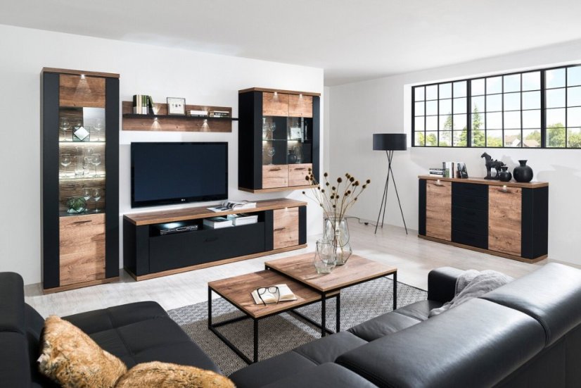 NATAN 2 obývací stěna, černá/dub ribbeck