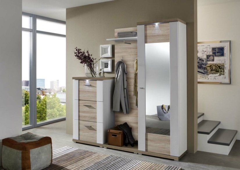 NATAN předsíňová stěna, bílá arctic/dub bardolino