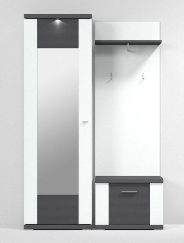 NATAN předsíňová stěna, bílá arctic/grafit